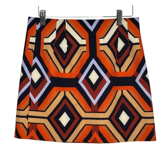 Zara Mini Skirt Size Small Orange Brown Geo Pattern Retro 60s Inspired Mod - Picture 1 of 8